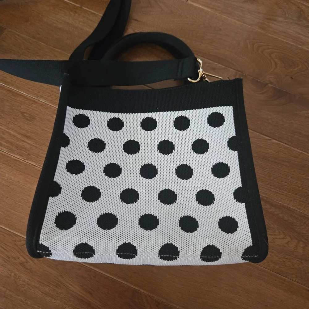 Kate Spade New York Target Polka Dot Knit Mini Tote Bag Black White Crossbody